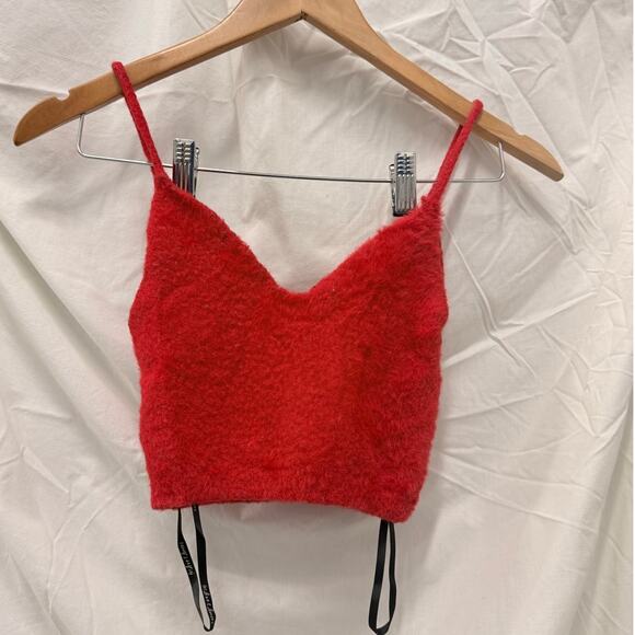 For Love & Lemons Fiona Crop Top Red Fuzzy XXS - Picture 2 of 4